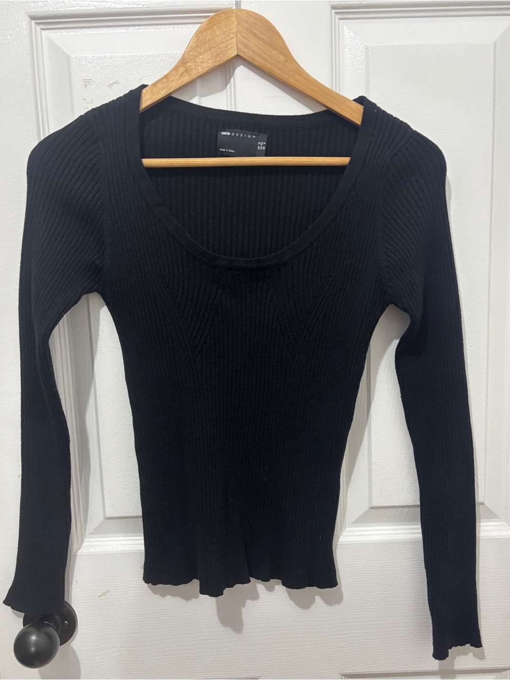 ASOS Black Ribbed Scoop Neck Long Sleeve Top